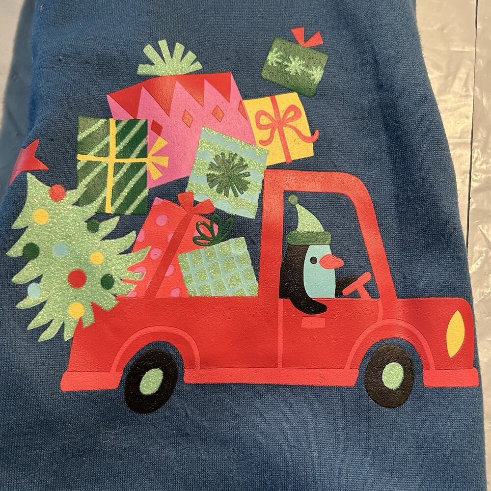 Wondershop Christmas Penguin Truck Blue Dog Pet Hoodie Size Medium